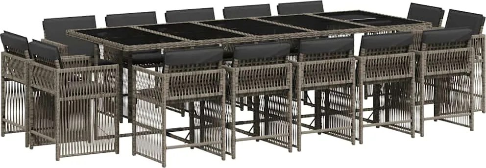 vidaXL Set mobilier de grădină cu perne, 15 piese, gri, poliratan