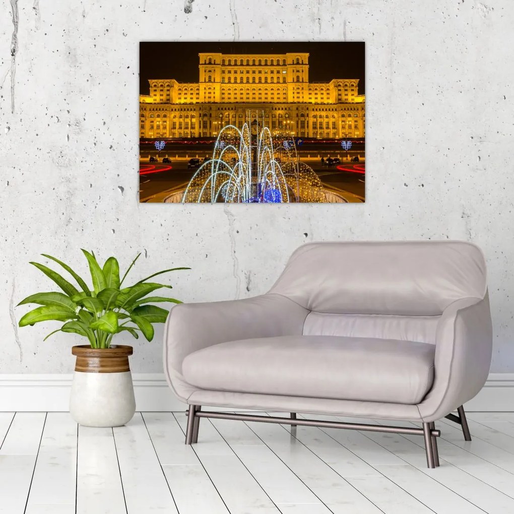 Tablou pe sticlă - Palatul Parlamentului, București, România (70x50 cm)