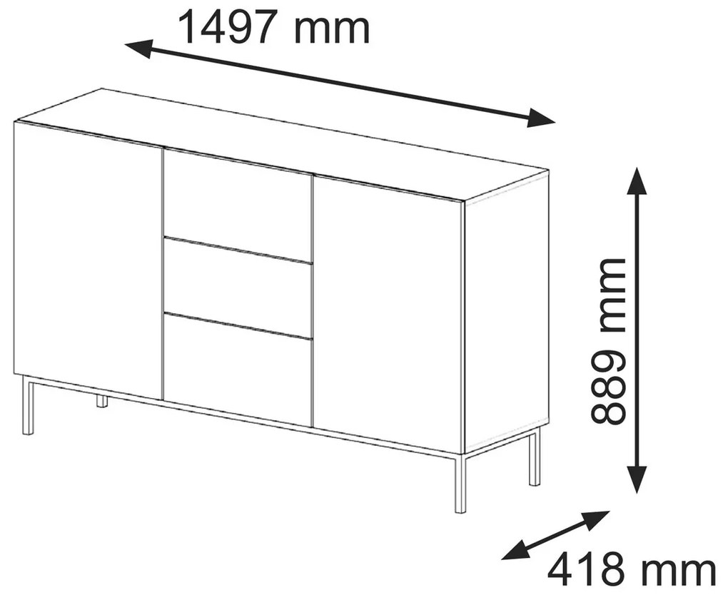 Comodă Rawy 2D3S 2 (Alb + Negru). 1061120