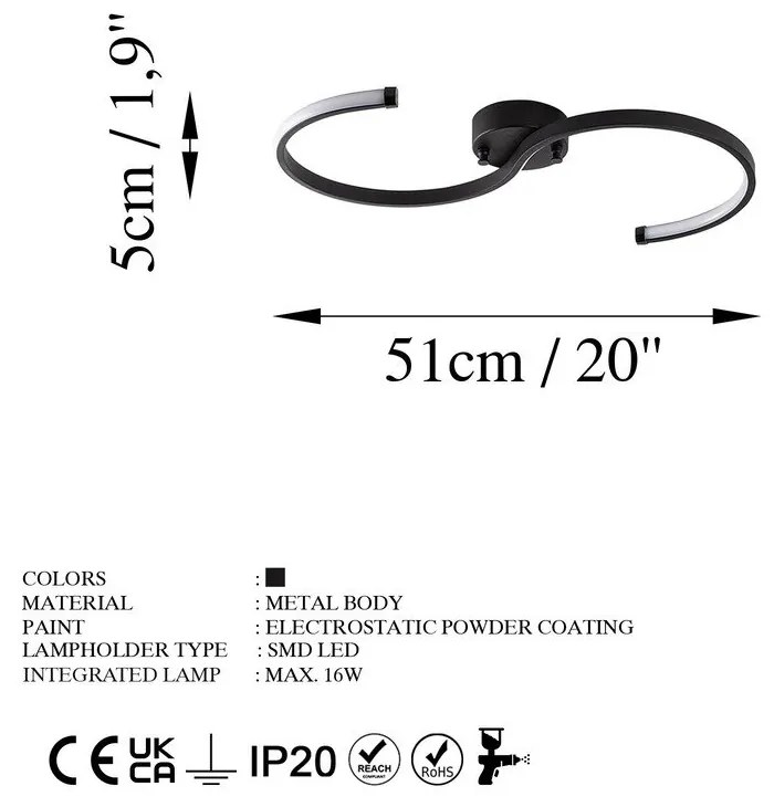 Plafonieră neagră LED 25x10 cm Es – Opviq lights