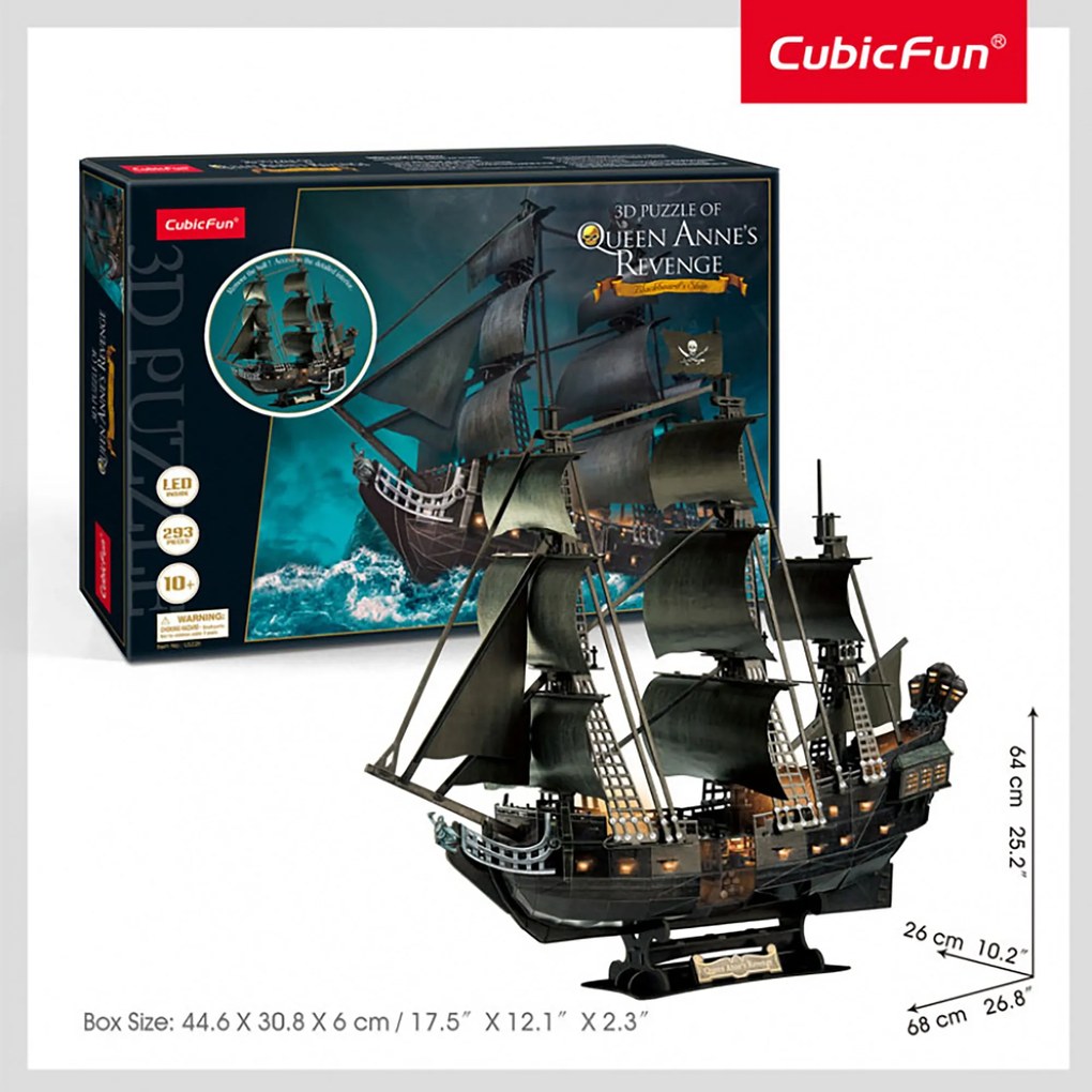 PUZZLE 3D LED NAVA QUEEN ANNE - 293 PIESE - CUBICFUN (L522h)