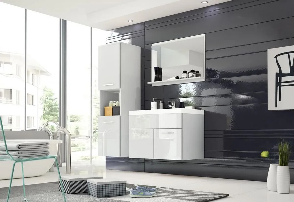 Expedo Set mobilier baie BOTTON cu lavor, alb/gri luciu