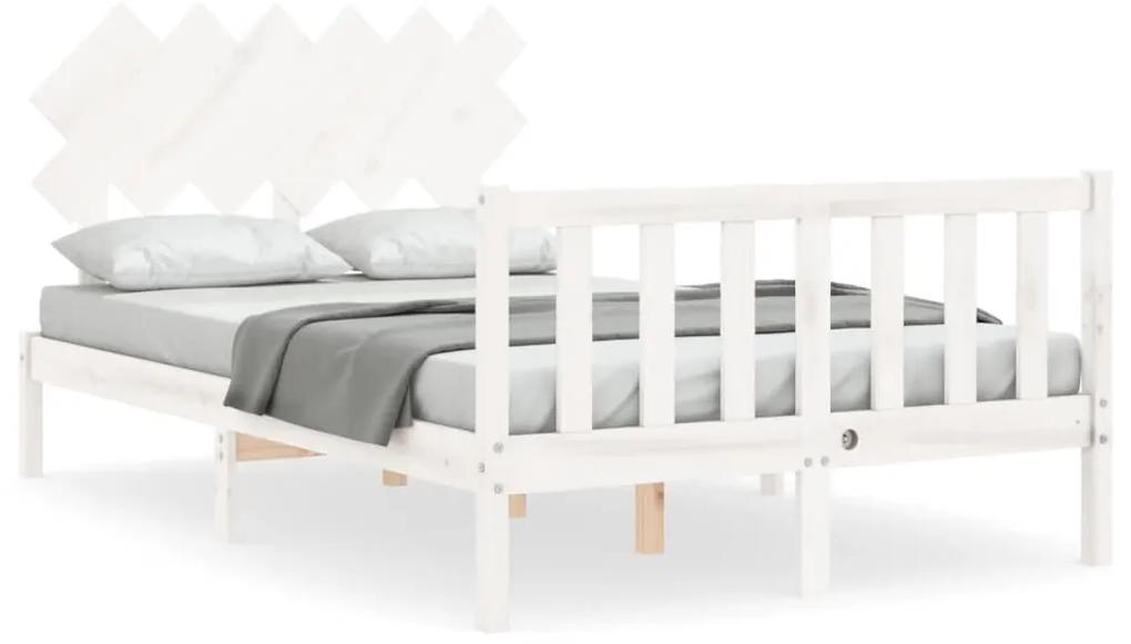 3193442 vidaXL Cadru de pat cu tăblie, dublu, alb, lemn masiv