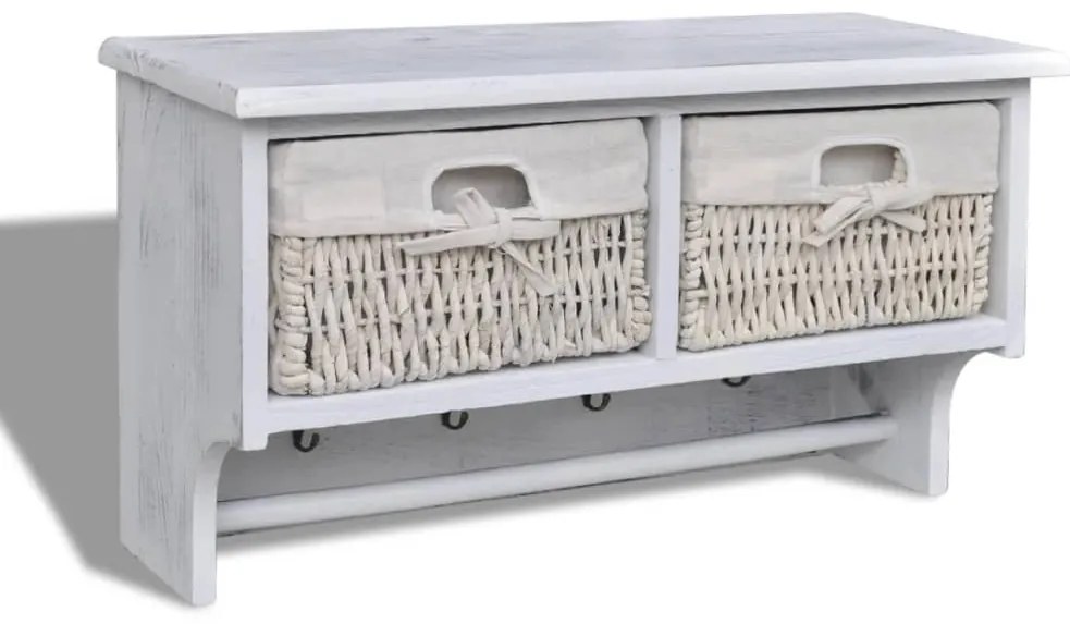 vidaXL Raft de perete, alb, 60 x 23,5 x 33 cm, lemn de paulownia