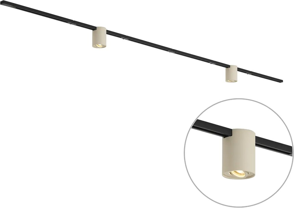 Modern railsysteem zwart met 2 beige spots 1-fase - Iconic Rondoo Up