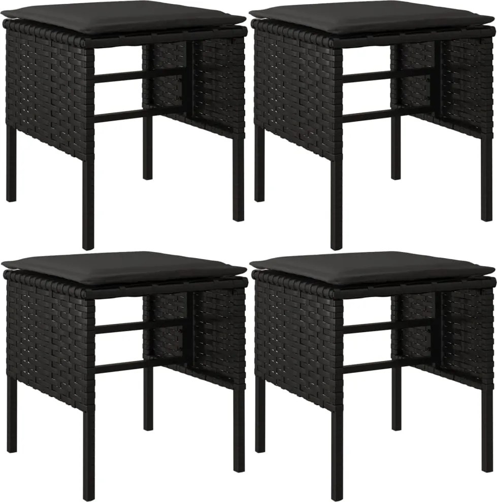 vidaXL Taburete de grădină cu perne, 4 buc, negru, poliratan