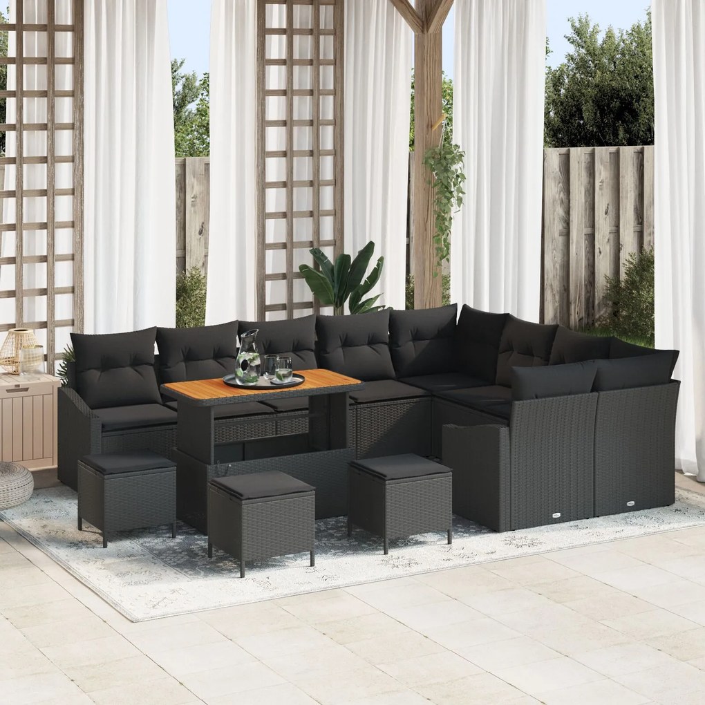 vidaXL Set de canapele pentru grădină 12 pcs Negru 100 x 100 x 71 cm