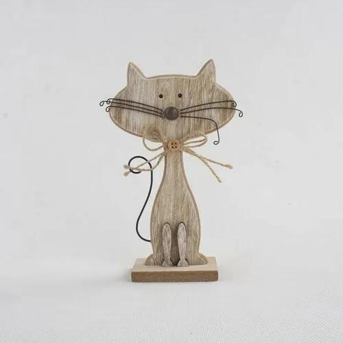 Pisică decorativă din lemn, maro, 25 cm