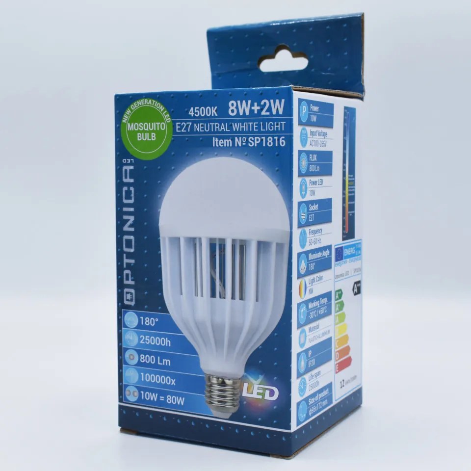 Bec LED cu functie anti-insecte Optonica, 10W(80W), E27, 800 lm, lumina neutra (4500K), opal, clasa energetica G