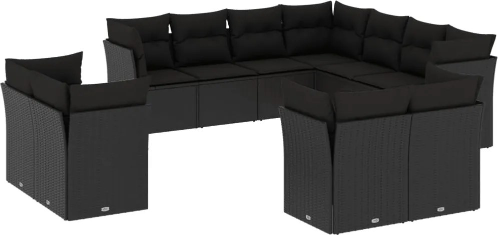 vidaXL Set canapele de grădină cu perne, 11 piese, negru, poliratan