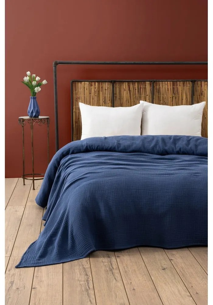 Cuvertură albastru-închis din muselină 220x250 cm Muslin – Mijolnir