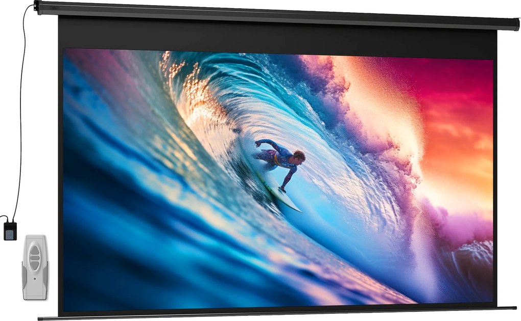 HOMCOM Ecran de proiecție motorizat 120 inch, 16:9 4K HD, montaj pe perete sau tavan cu telecomandă, 297x8x183cm | Aosom Romania