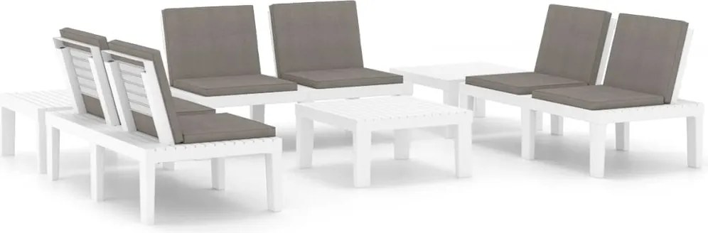 vidaXL Set mobilier de grădină cu perne, 6 piese, alb, plastic