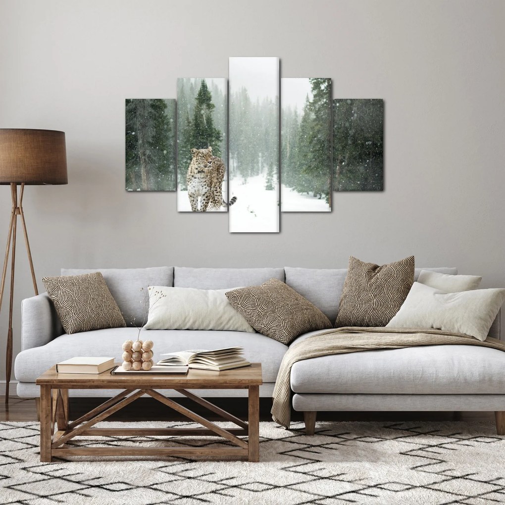Tablou cu leopard în zăpadă (150x105 cm)