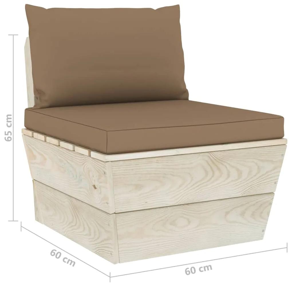 Canapea de gradina din paleti, de mijloc, cu perne, lemn molid 1, Gri taupe, canapea de mijloc