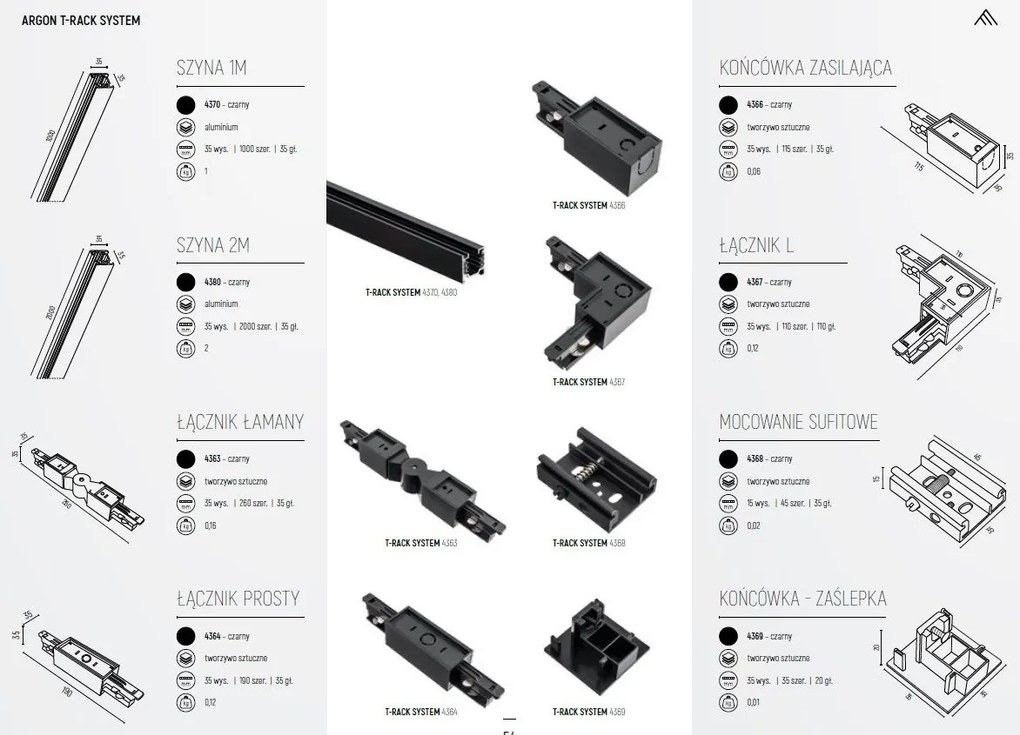 Spot pe sina BERGEN alb / Accesoriu pentru sinele trifazate ARGON T-RACK