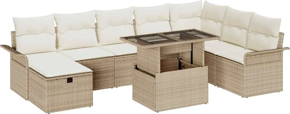 vidaXL Set de canapele pentru grădină cu pernă 9 pcs Bej Rattan poli