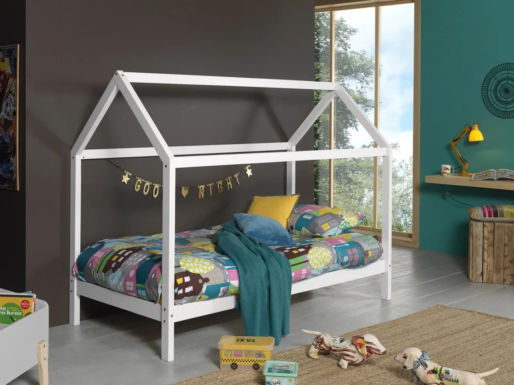 Set Pat Căsuță cu Saltea, Alb, 90 x 200 cm, Pin Masiv – Dallas – Vipack