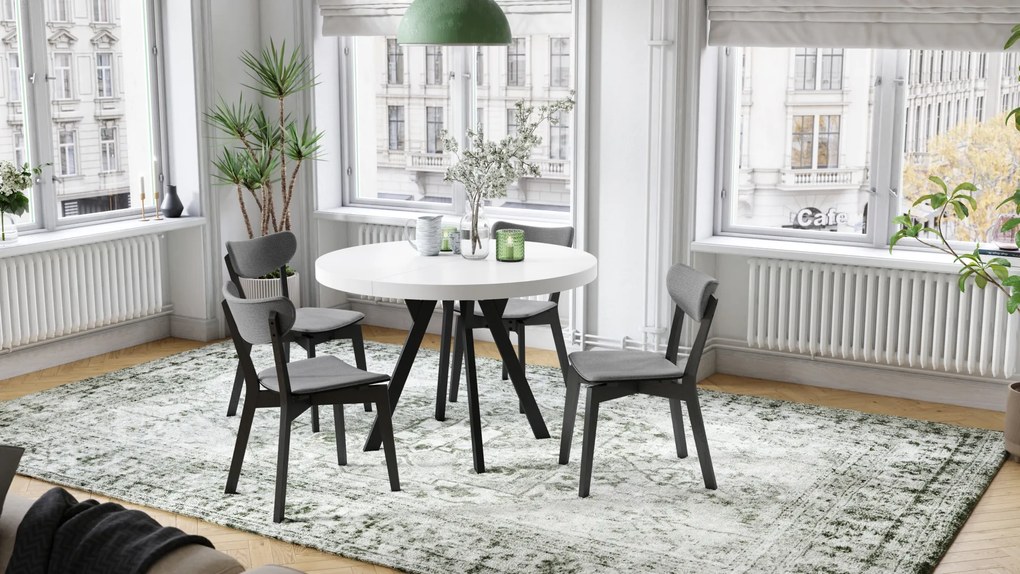 Mazzoni VITO Alb Mat/picioare negre - MASĂ MARE ROTUNDĂ Ø110 EXTENSIBILĂ PÂNĂ LA 310 cm CU PICIOARE "Y" LOFT/INDUSTRIALĂ