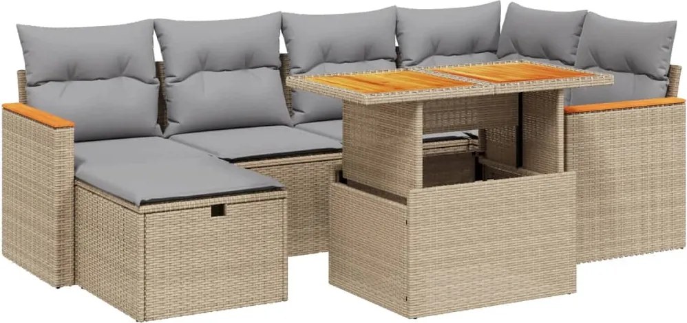 vidaXL Set canapele de grădină, 7 piese, cu perne, bej, poliratan