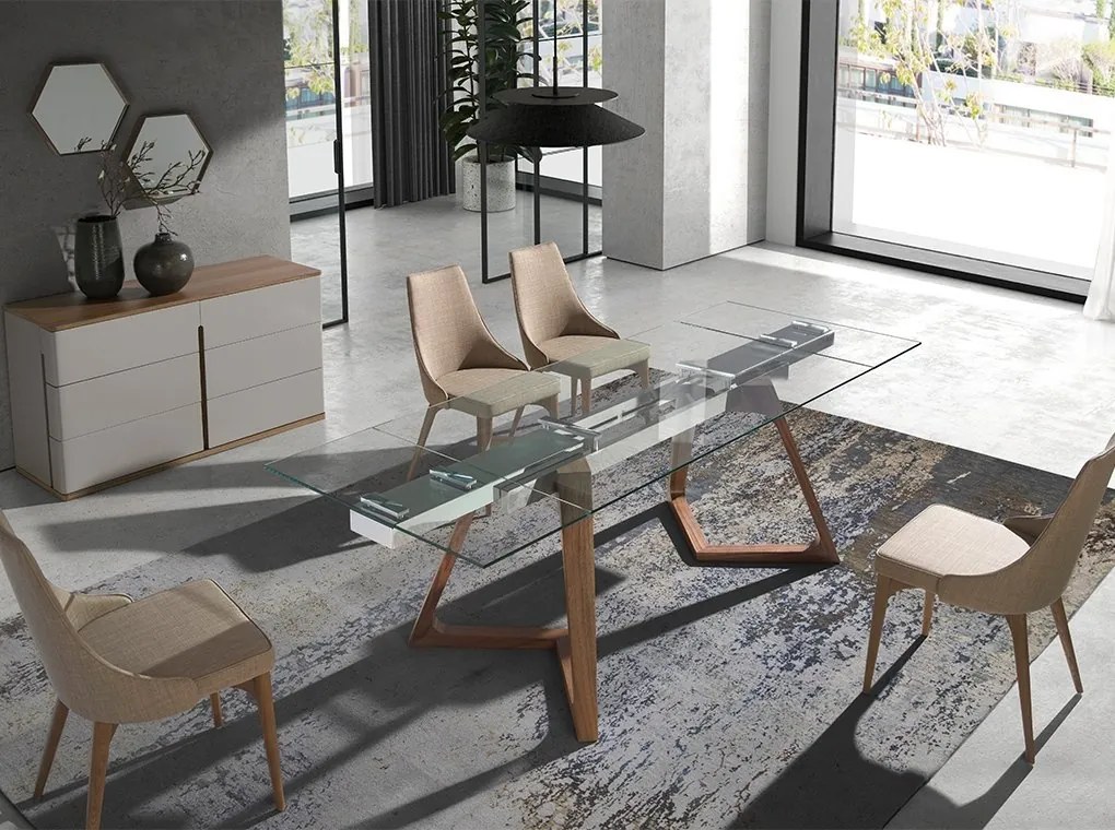 Comoda cu 6 sertare furnir din lemn de nuc si MDF lacuit, Anna