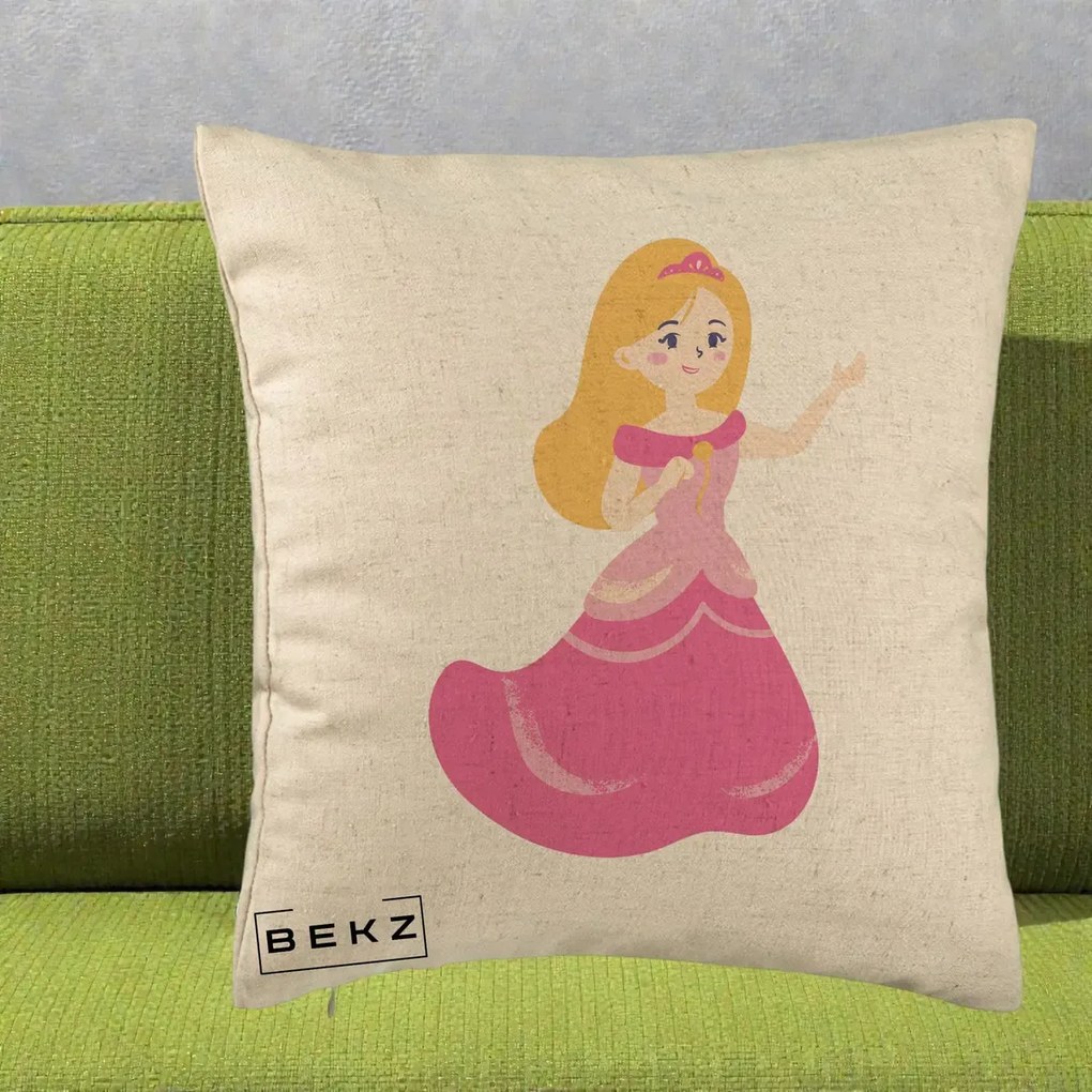 Perna Personalizata Printesa Roz cu Microfon, 40x40 cm, Bej, Husa Detasabila, Perna Inclusa, BEKZ®