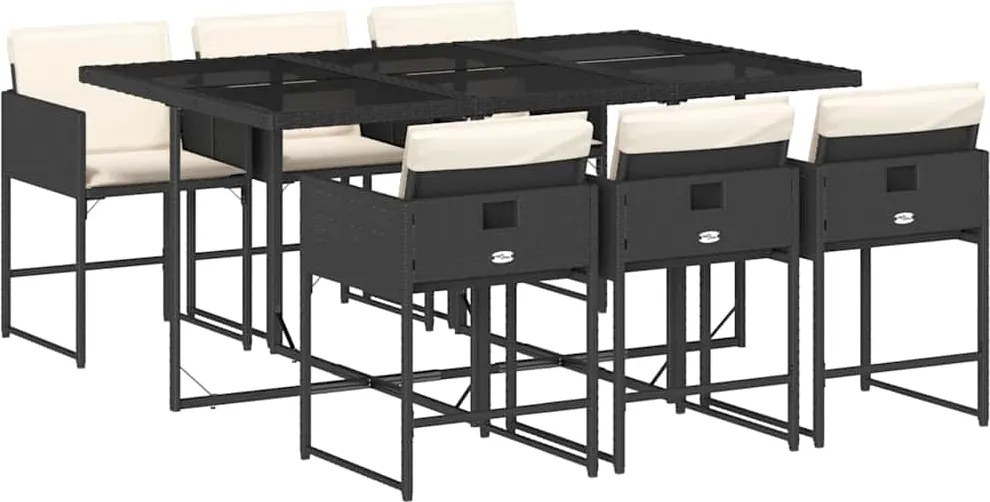 vidaXL Set mobilier de grădină cu perne, 7 piese, negru, poliratan