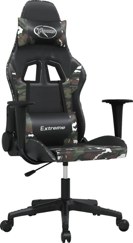vidaXL Scaun de gaming de masaj, negru și camuflaj, piele ecologică