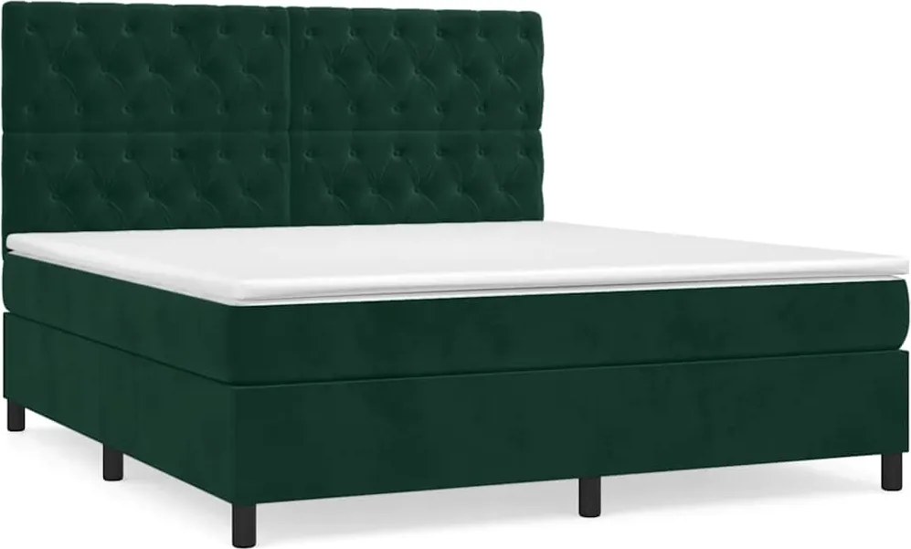 vidaXL Pat box spring cu saltea, verde închis, 160x200 cm, catifea