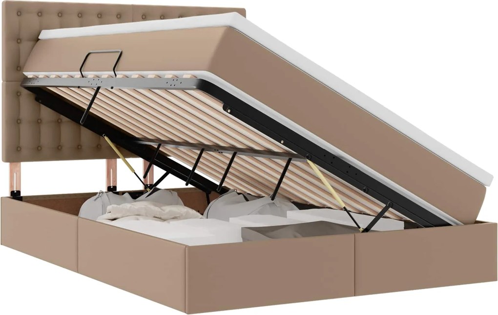 vidaXL Pat cu saltea și LED Cappuccino 140 x 190 cm Piele artificială