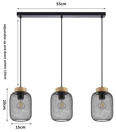 Brilagi - Lustră suspendată pe cablu BASKLITE 3xE27/15W/230V lemn/negru