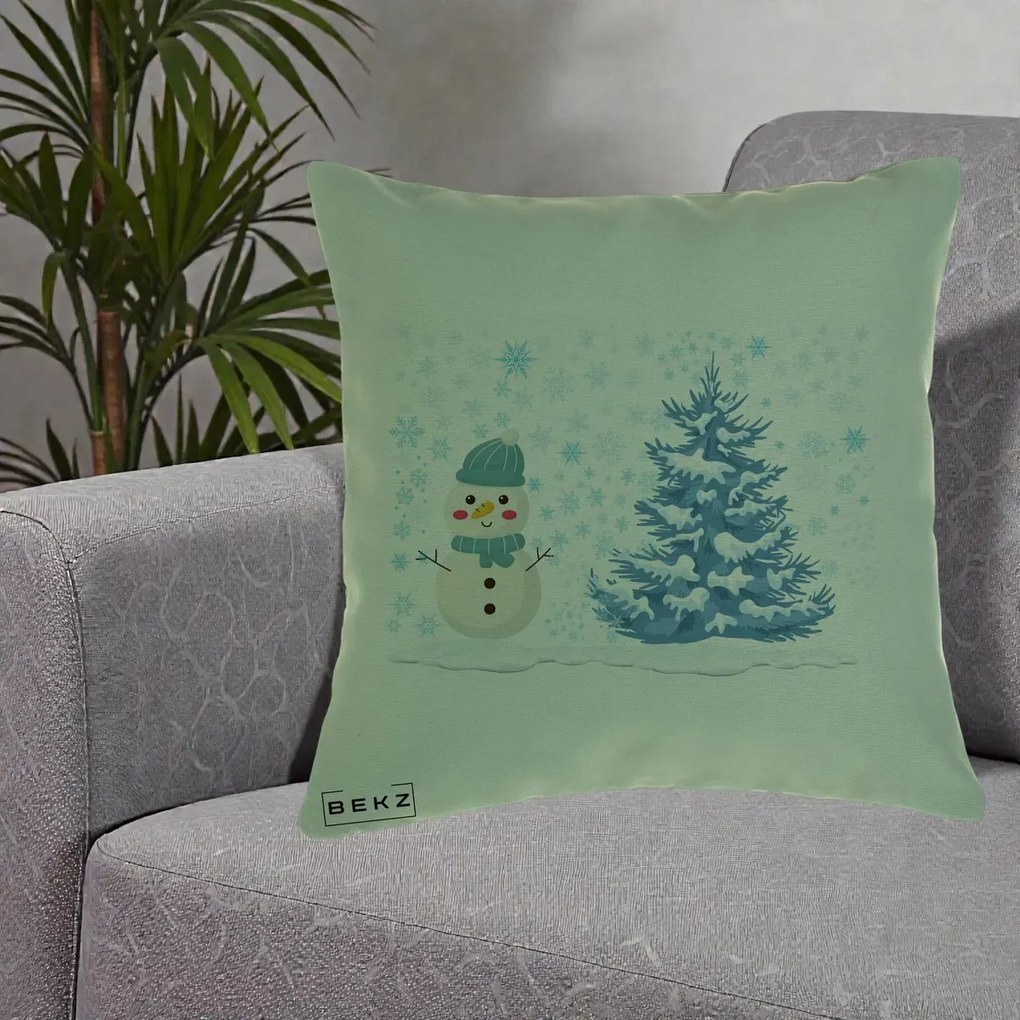 Perna Decorativa Om de Zapada si Brad Craciun, 40x40 cm, Verde, Husa Detasabila, Perna Inclusa, BEKZ®