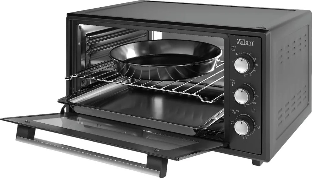 Cuptor electric Zilan ZLN5649, Putere 2000W, Capacitate 45L, Timer, Termostat, 3 trepte putere, interior emailat, Negru