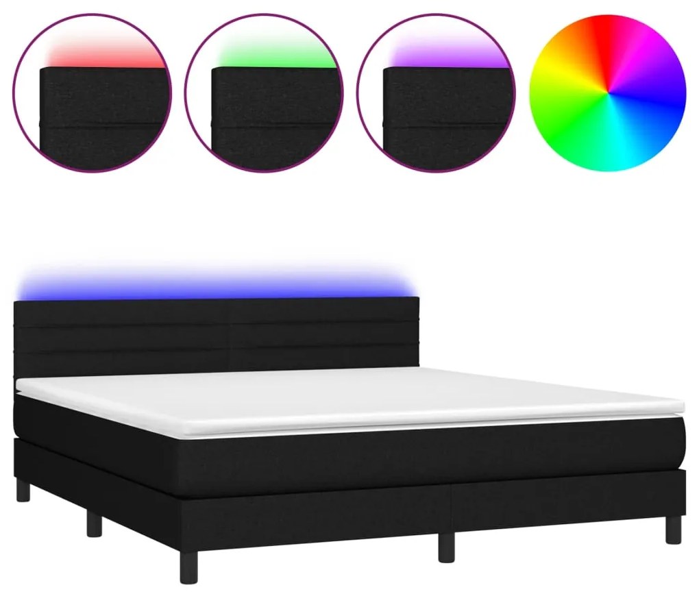 3133247 vidaXL Pat cu arcuri, saltea și LED, negru, 160x200 cm, textil