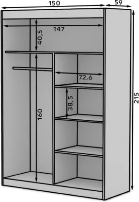 Dulap cu usi glisante si oglinda 150x215 cm, Esti, ADRK Furniture (Culoare: Murano)