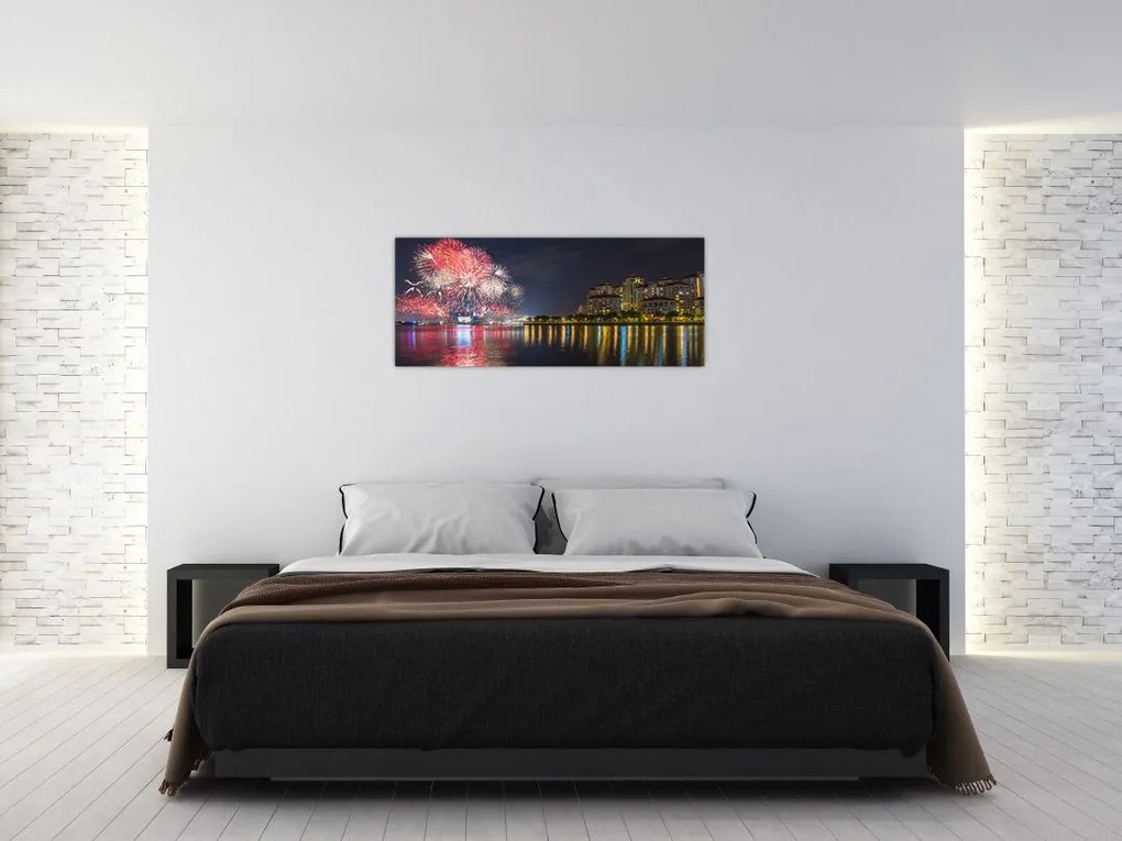 Tablou cu artificii in Singapur (120x50 cm)