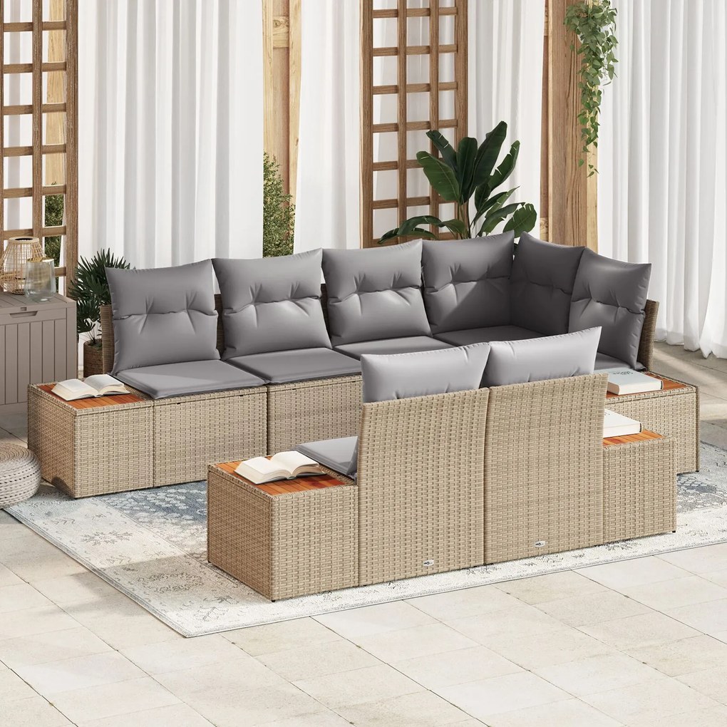 vidaXL Set de canapele de grădină cu perne Bej Ratan Poli Acacia