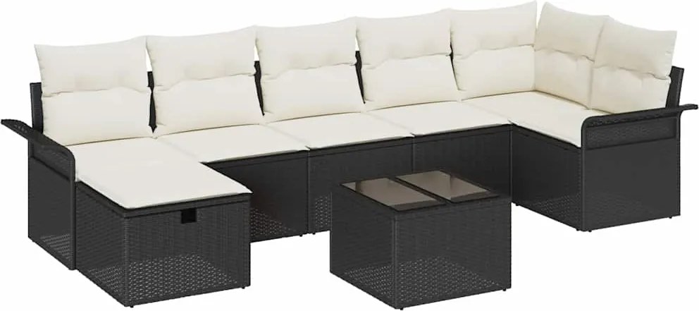 vidaXL Set de canapele pentru grădină cu pernă 8 pcs Negru Rattan poli
