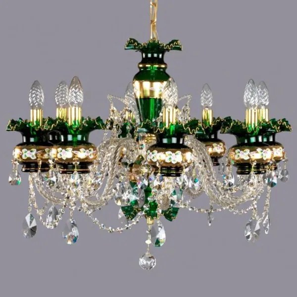 Candelabru cristal Bohemia 8 brate, diam. 73cm Esmeralda VIII.green CE