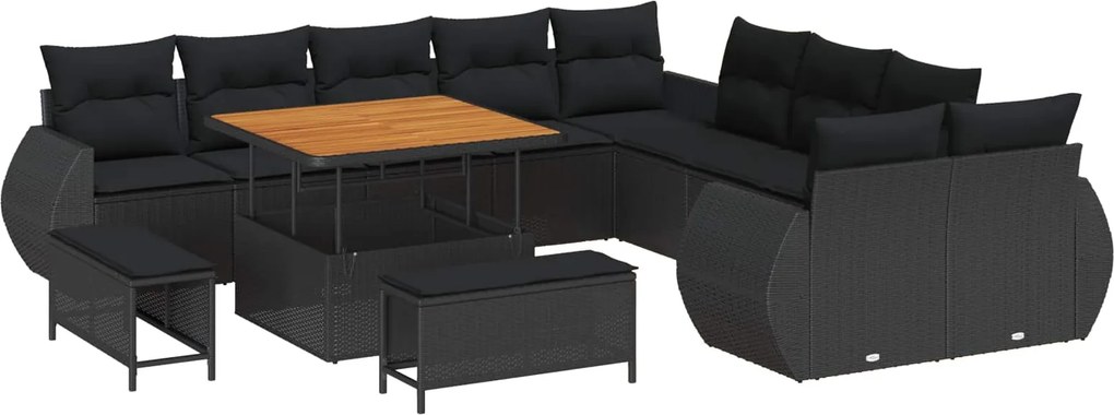 vidaXL Set de canapele pentru grădină 13 pcs Negru poliratan