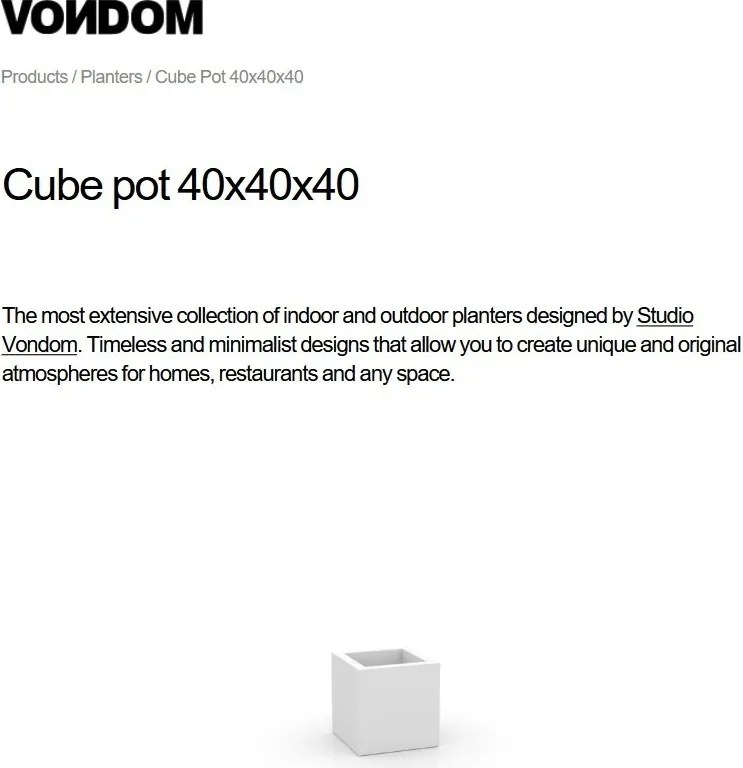Ghiveci plante, flori design decorativ modern pentru amenajari interioare si exterioare, CUBE POT 41340R Vondom