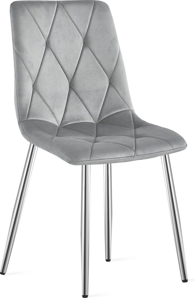 Scaun Bucatarie/Dining Fido ,Picioare Cromate, Catifea Gri Deschis