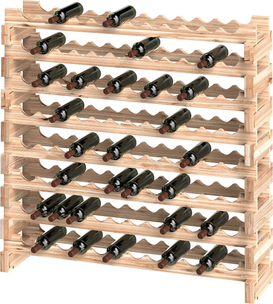 HOMCOM Raft din Lemn de Molid, Dulap pentru 96 Sticle cu 8 Rafturi, Greutate Maximă 100 kg, 114x28x113,5 cm, Lemn Natural | Aosom Romania