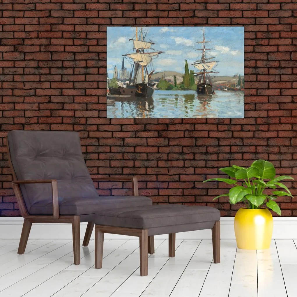 Tablou - Claude Monet, Ships Riding on the Seine at Rouen, reproducere (90x60 cm)