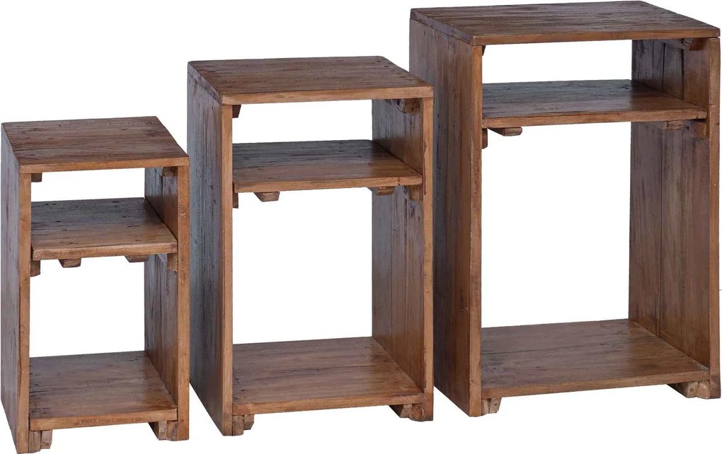 vidaXL Masă de Accent cu raft 3 pcs Maro Lemn masiv de mahon