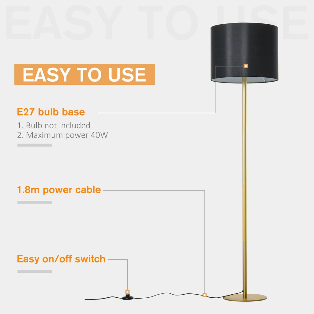 HomCom lampa de podea, abajur textil, lampa de sol | AOSOM RO