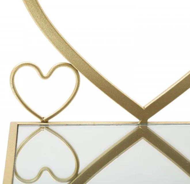 Set 2 noptiere cu oglinda aurii din metal, 41,5x18x21 cm, Hearts Mauro Ferretti