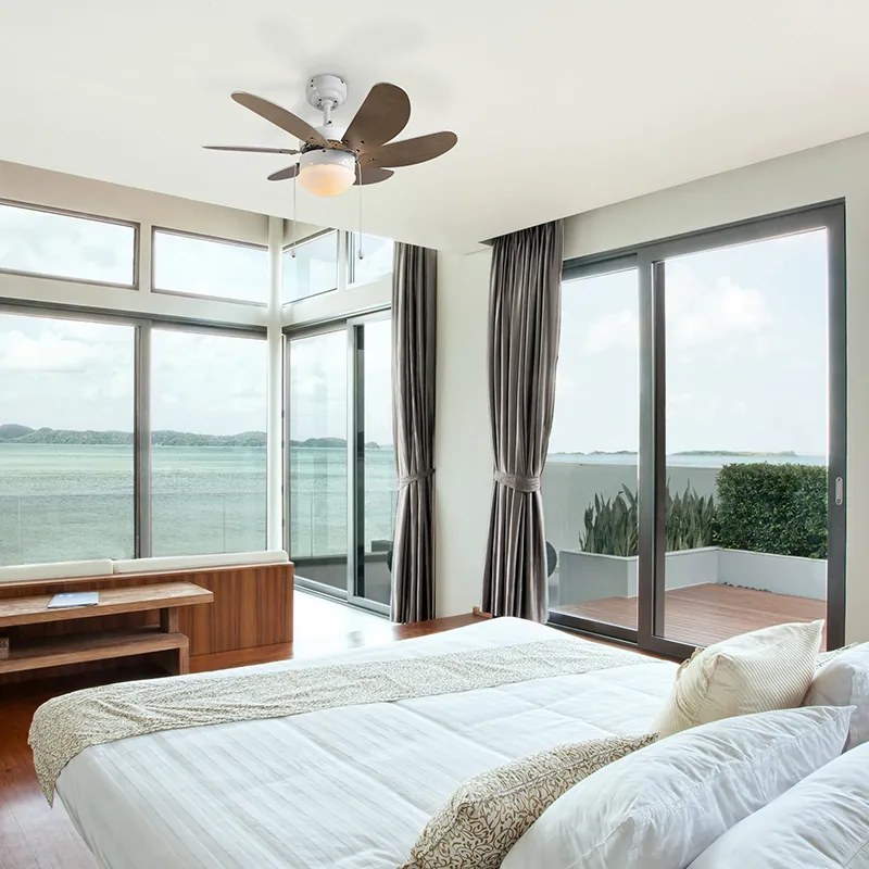 Ventilator de tavan alb cu imprimeu lemn 80cm cu comutator cu lanț - Fresh