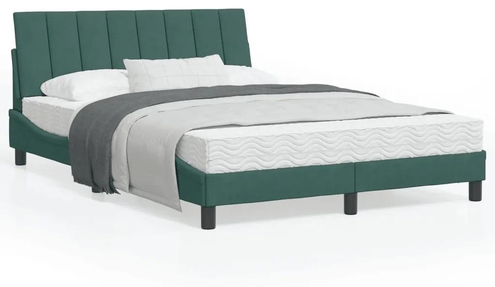 3213784 vidaXL Cadru de pat cu lumini LED, verde închis, 140x200 cm, catifea