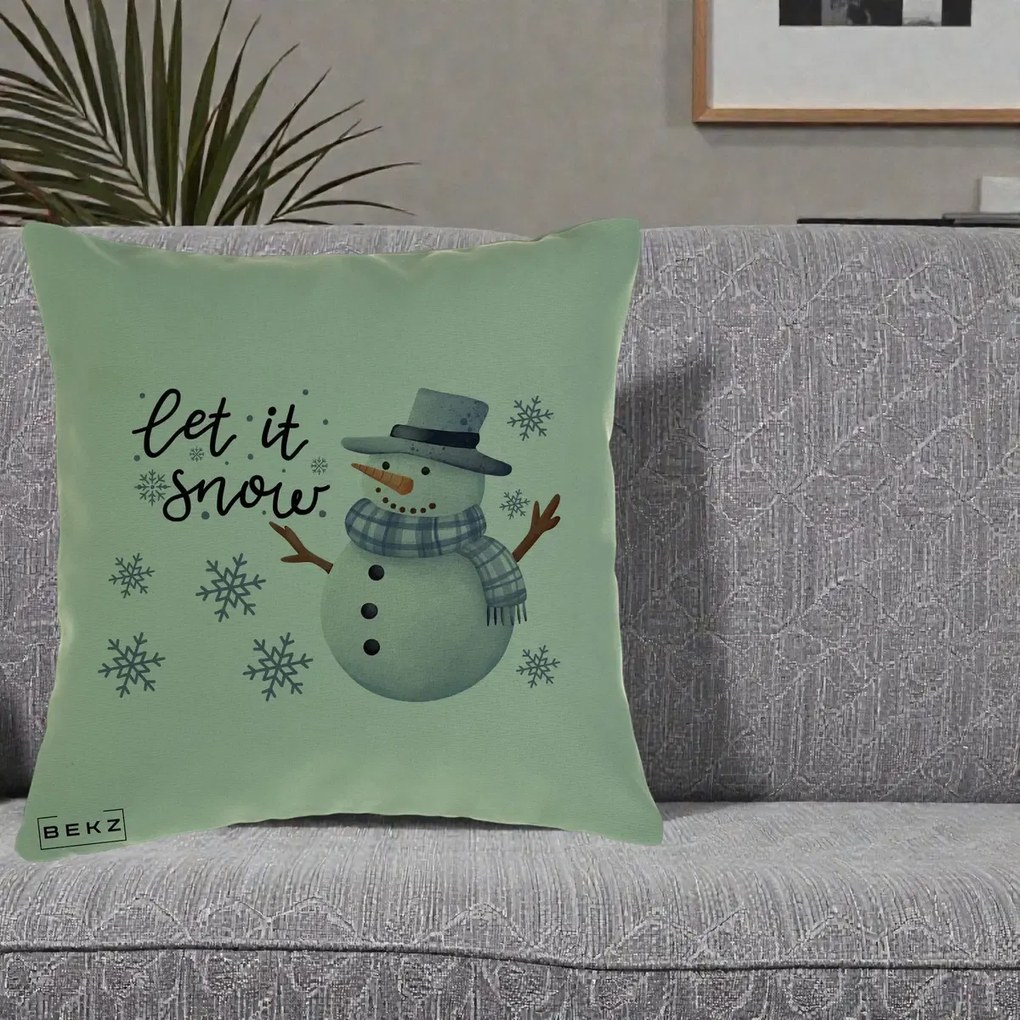 Perna Decorativa Let It Snow Om de Zapada, 40x40 cm, Verde, Husa Detasabila, Perna Inclusa, BEKZ®